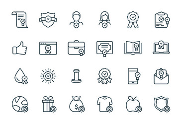 Quality control and check mark linear icons set vector