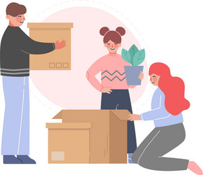 Dad mom and their daughter packing boxes in room vector