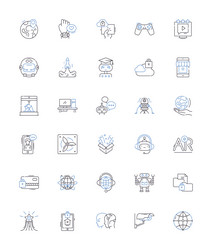 Data tech line icons collection algorithm vector