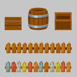 Isolated empty wooden crates and barrels vector