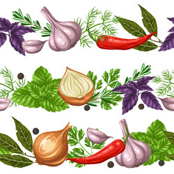 Seamless borders with various herbs and spices vector