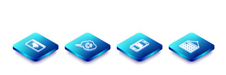set isometric line no internet connection speech vector image