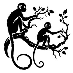 two monkeys sitting on a tree branch vector image