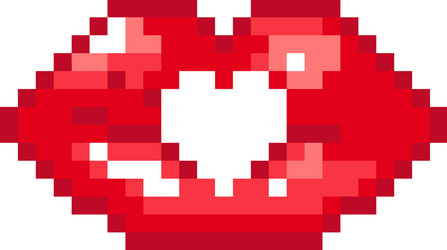 8 bit pixel red lips vector