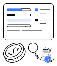 robot analyzing financial data with magnifier next vector image