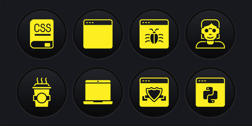 set coffee cup to go hacker or coder laptop vector image