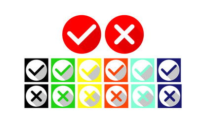 Check marks or tick cross checkmarks flat icon vector