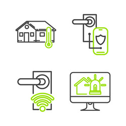 Set line computer monitor with smart house vector