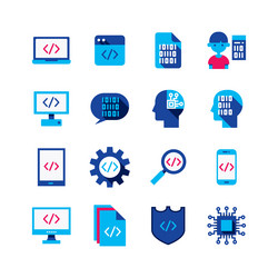 bundle of kid learn coding flat icons collection vector image