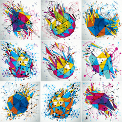 collection of technical drawings made using lines vector image