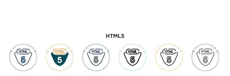 html5 icon in filled thin line outline and stroke vector