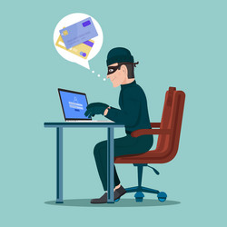 Hacker activity cyber thief on internet device vector