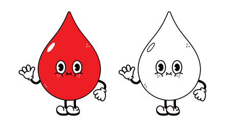 Cute funny blood drop waving hand character Vector Image Cute funny blood drop waving hand character Vector Image