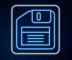 glowing neon line floppy disk for computer data vector image