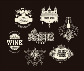 Set ornate wine logos in vintage style vector