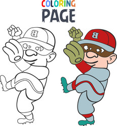 Coloring page with baseball player cartoon vector