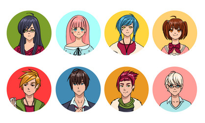 Anime male avatars stock vector. Illustration of character - 255502374