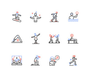 Active rest and free time - line design style vector