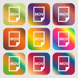 Mov file format icon nine buttons with bright vector