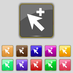 Cursor arrow plus add icon sign set with eleven vector