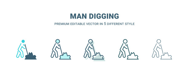 man digging icon in 5 different style outline vector image
