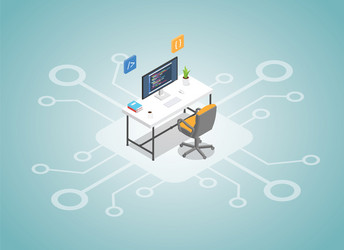 programming concept with workspace and network vector image