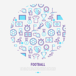 Football concept in circle with thin line icons vector