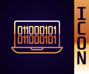 gold line binary code icon isolated on black vector image