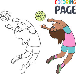 coloring page with woman volley ball player vector