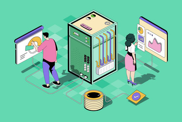 data centre concept in 3d isometric design vector image