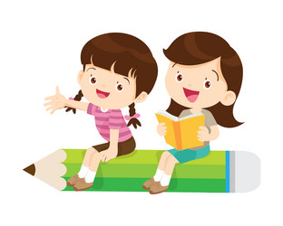 Happy children reading book back to school vector