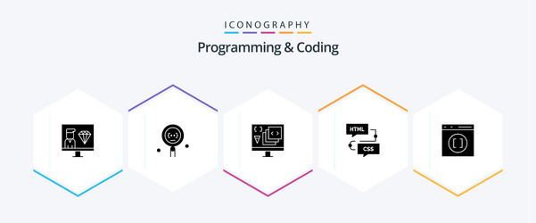 programming and coding 25 glyph icon pack vector image