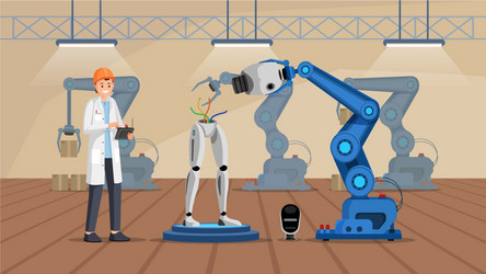 Robot construction plant flat vector