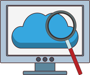 Computer with cloud computing vector