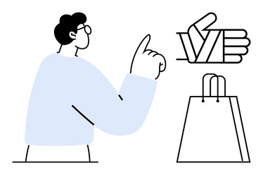 man making a pointing gesture next to shopping vector image