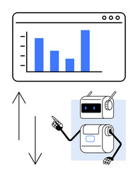 robot analyzing data chart with arrows indicating vector image