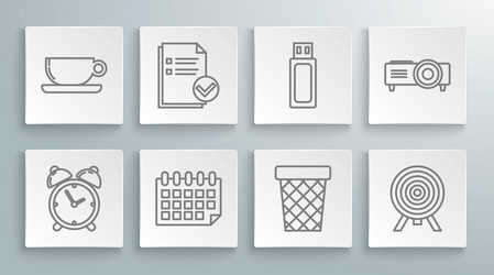 set line alarm clock document and check mark vector image