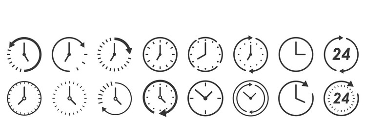 time and clock icons in thin line style vector image