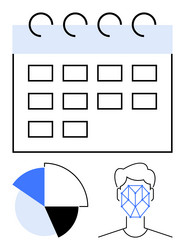 calendar with analytics pie chart and facial vector image