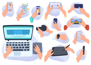 Hands with gadgets and electronic devices modern vector