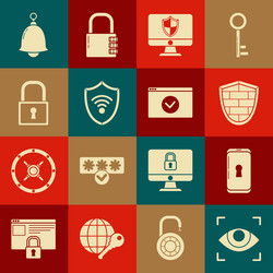 set eye scan smartphone with lock shield cyber vector image