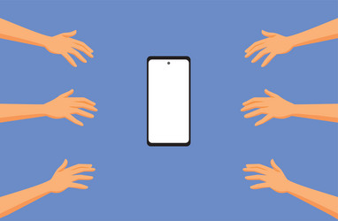 hands reaching to grab a mobile phone concept vector