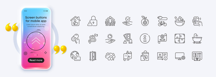 bitcoin atm lock and open door line icons for web vector image