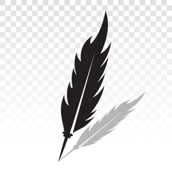 old feathers quill pen with shadow - flat icon vector