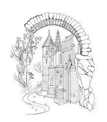 Ancient medieval castle fairyland kingdom black vector