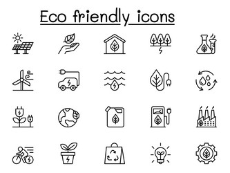 Eco friendly icons set in thin line style vector