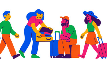 travelers at a busy transportation hub interacting Vector Image