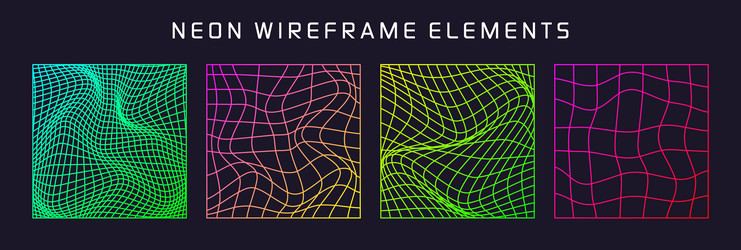colorful wireframe shapes lined perspective mesh vector image