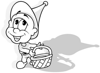 Drawing of a tiny dwarf with wicker basket vector