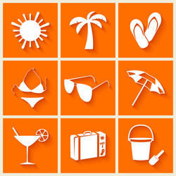 Summer and beach icons in flat style vector